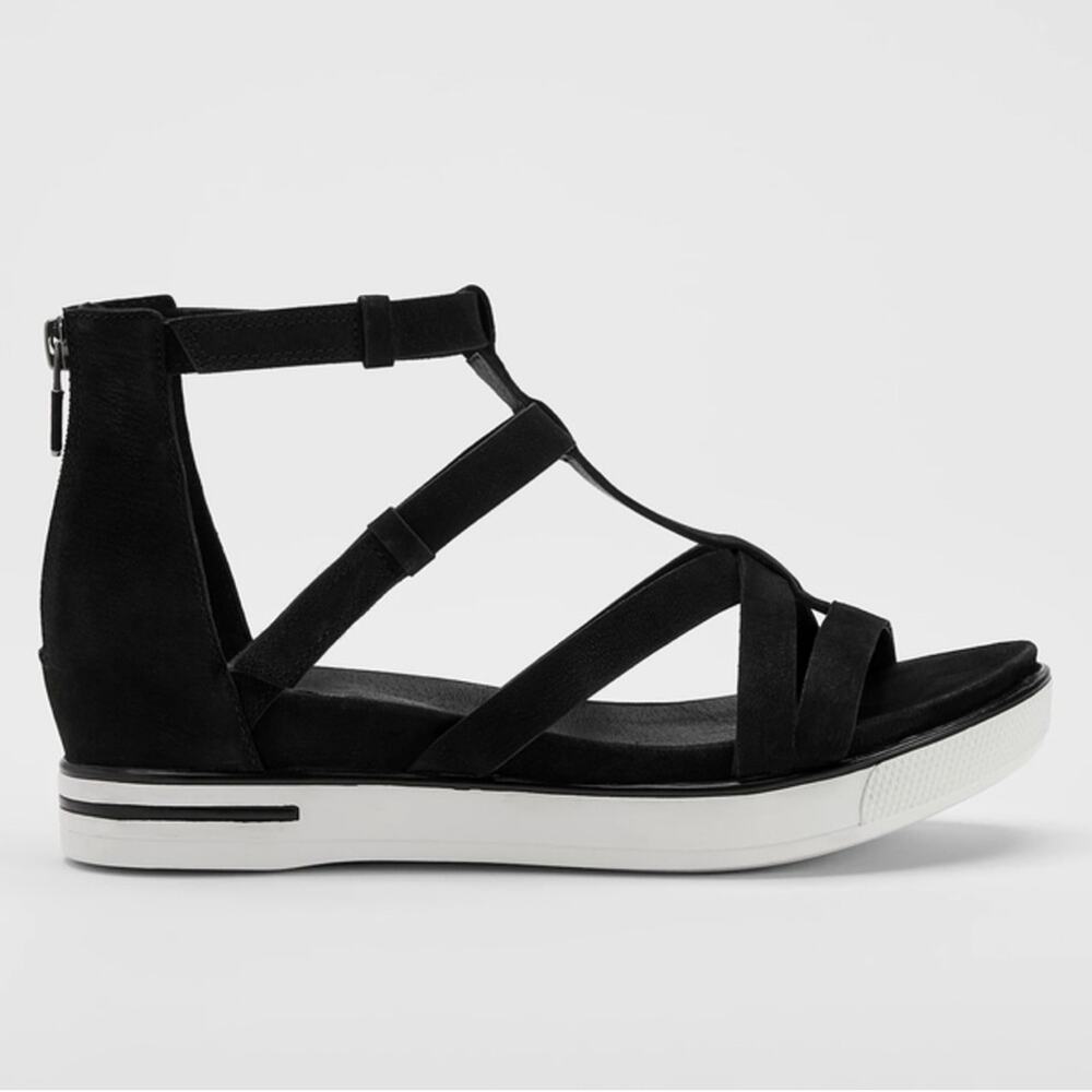 Eileen Fisher Sola Tumbled Nubuck Leather Sneaker Sandals Black White Size 7